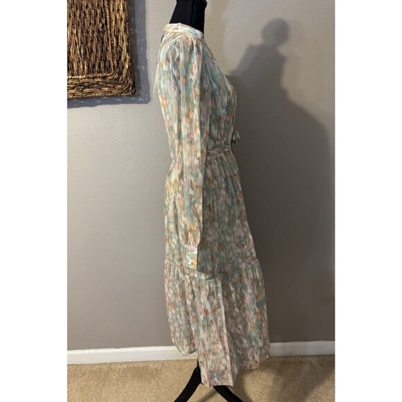 Spring & Mercer S Shimmer Chiffon Midi Prairie Dress Small Long Sleeve NEW - Picture 10 of 16